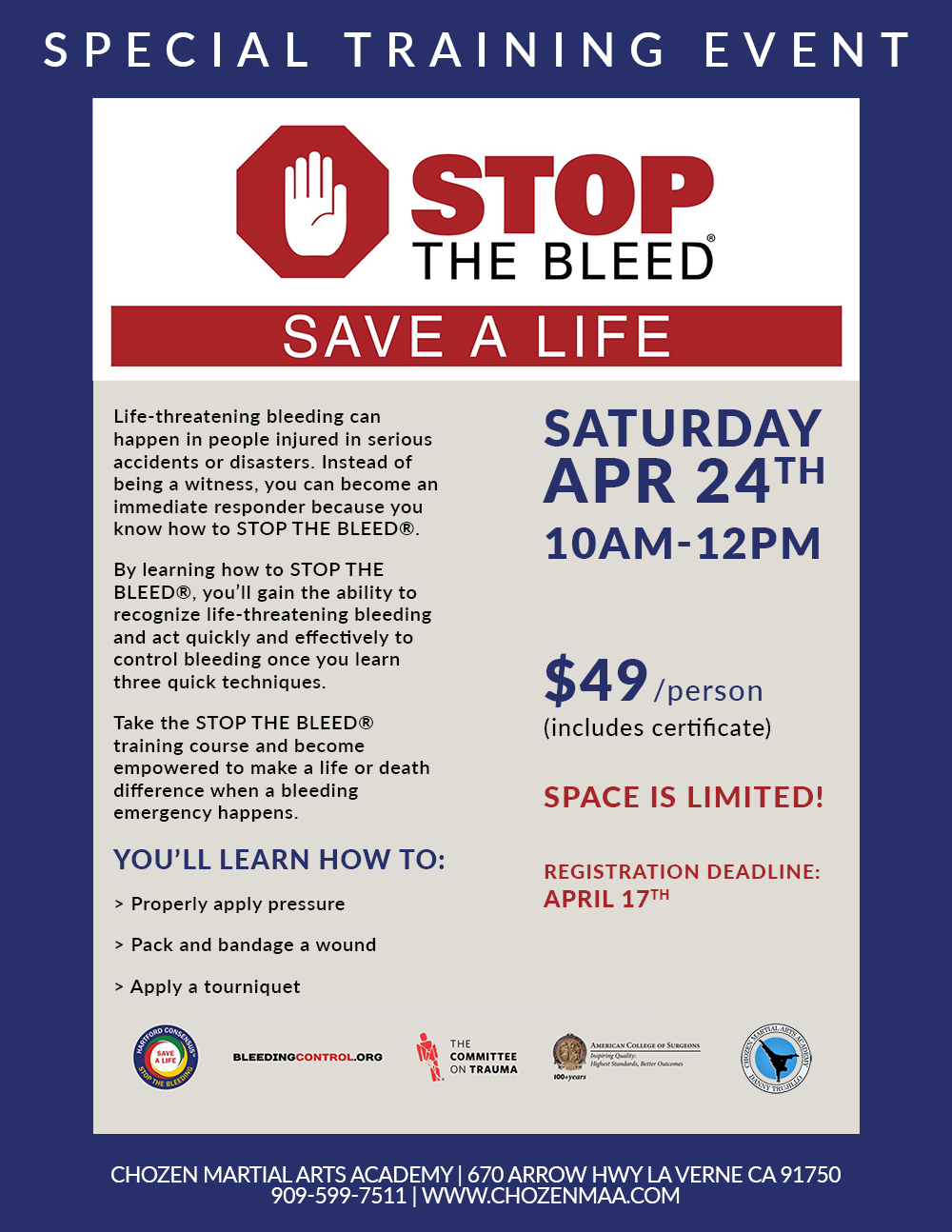 Stop the Bleed Certification Course Chozen Martial Arts Academy